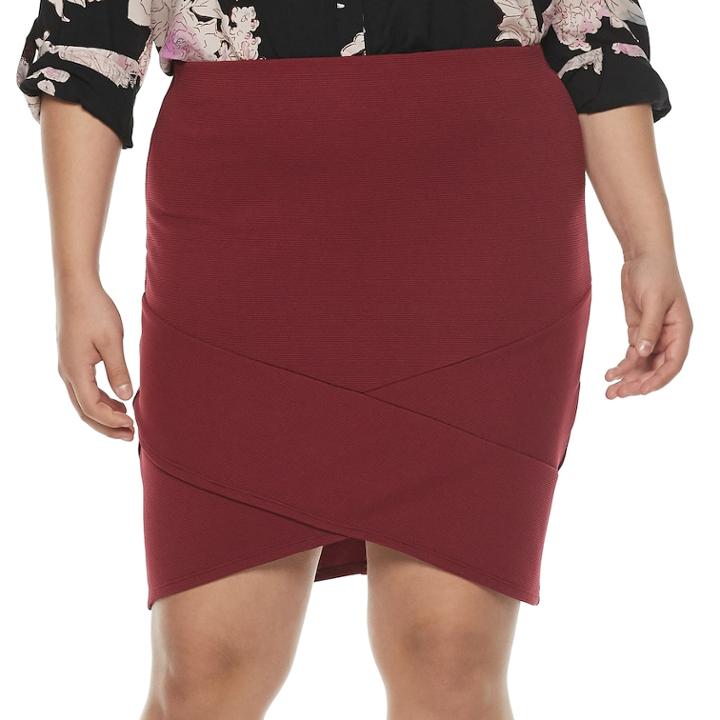 Juniors' Plus Size Joe B Crisscross Solid Ribbed Skirt, Teens, Size: 1xl, Dark Red