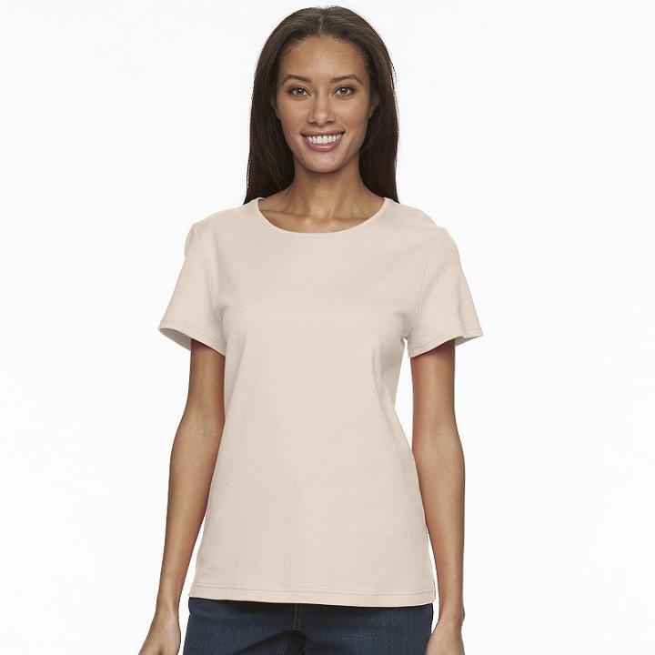 Women's Croft & Barrow&reg; Essential Crewneck Tee, Size: Large, Lt Beige