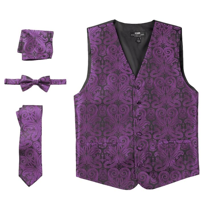 Men's Steven Land Paisley 4-pc. Vest Set, Size: Small, Purple