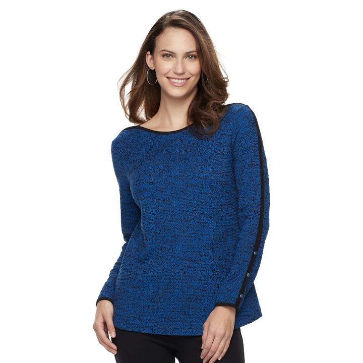Women's Croft & Barrow&reg; Ribbed Shoulder Boatneck Pullover Top, Size: Xxl, Med Blue