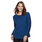 Women's Croft & Barrow&reg; Ribbed Shoulder Boatneck Pullover Top, Size: Xxl, Med Blue