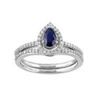 10k White Gold 1/3 Carat T.w. Diamond & Sapphire Teardrop Engagement Ring Set, Women's, Size: 9, Blue