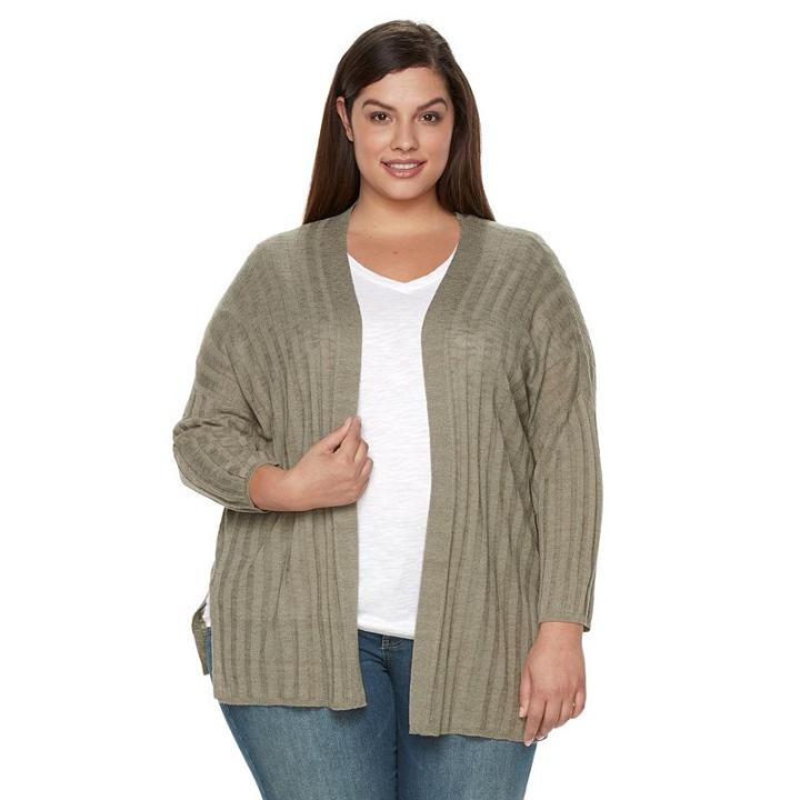 Plus Size Croft & Barrow® Ribbed Drop-shoulder Cardigan, Women's, Size: 0x/1x, Green
