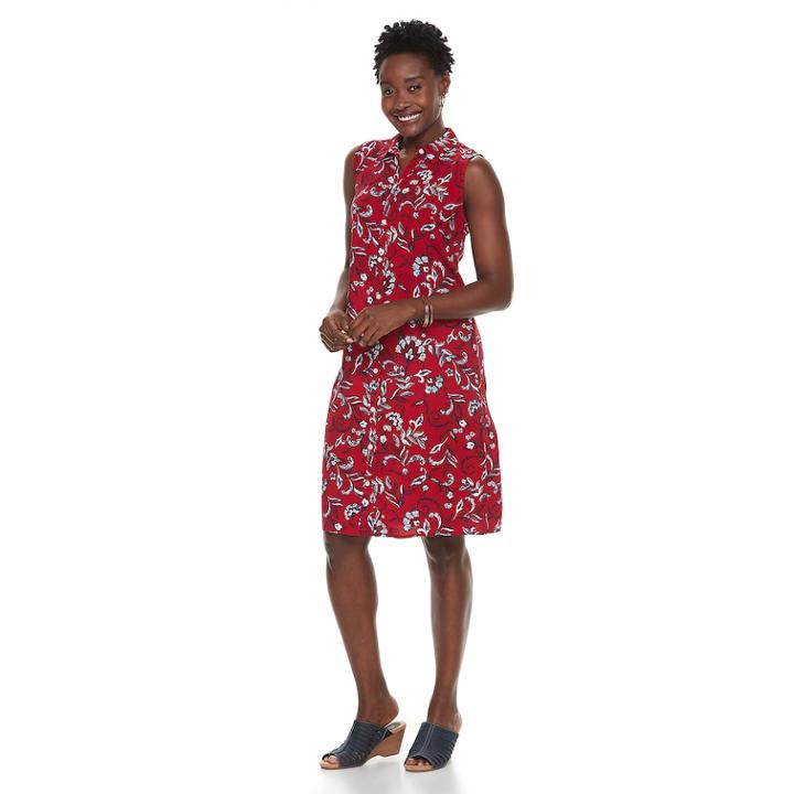 Women's Croft & Barrow&reg; Print Shirt Dress, Size: Xxl, Med Red