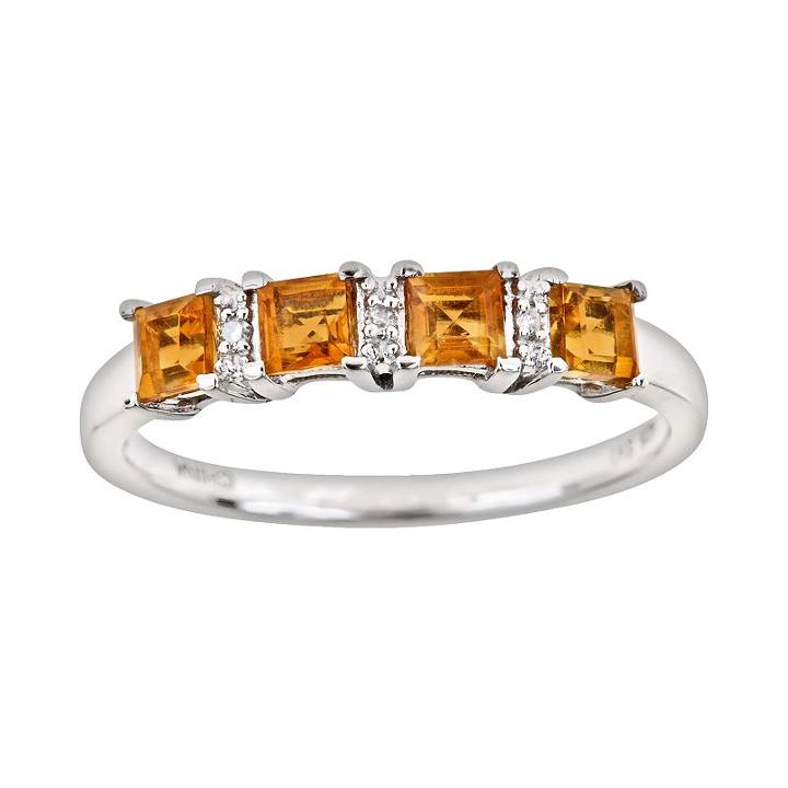 Sterling Silver Citrine And Diamond Accent Ring, Women's, Size: 9, Orange