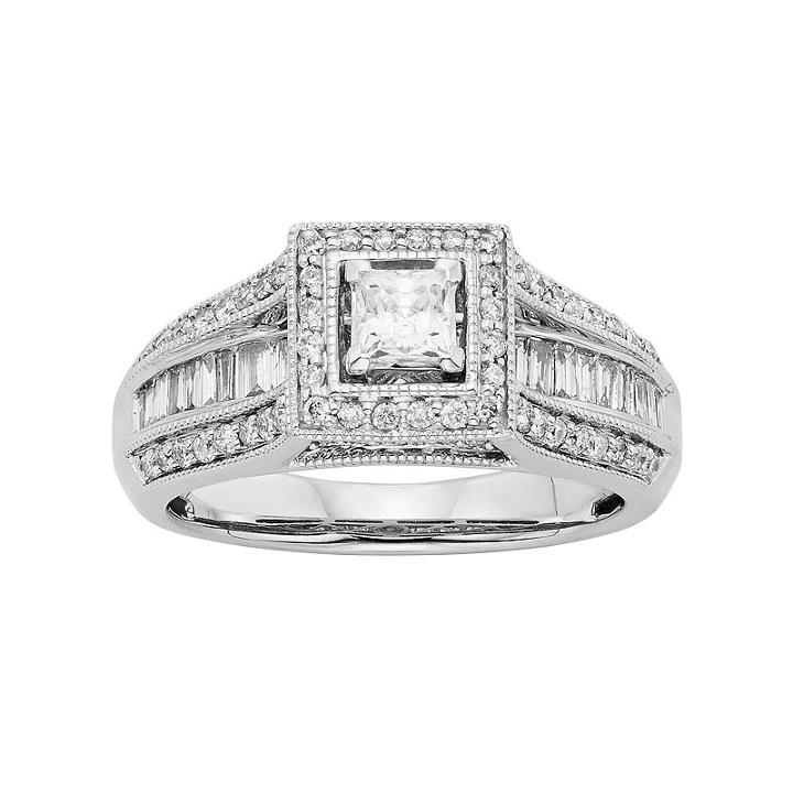 Diamond Square Halo Engagement Ring In 10k White Gold (1 Carat T.w.), Women's, Size: 6.50