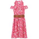 Girls 7-16 Speechless Floral Print Cold Shoulder Belted Maxi Romper, Size: 16, Dark Pink