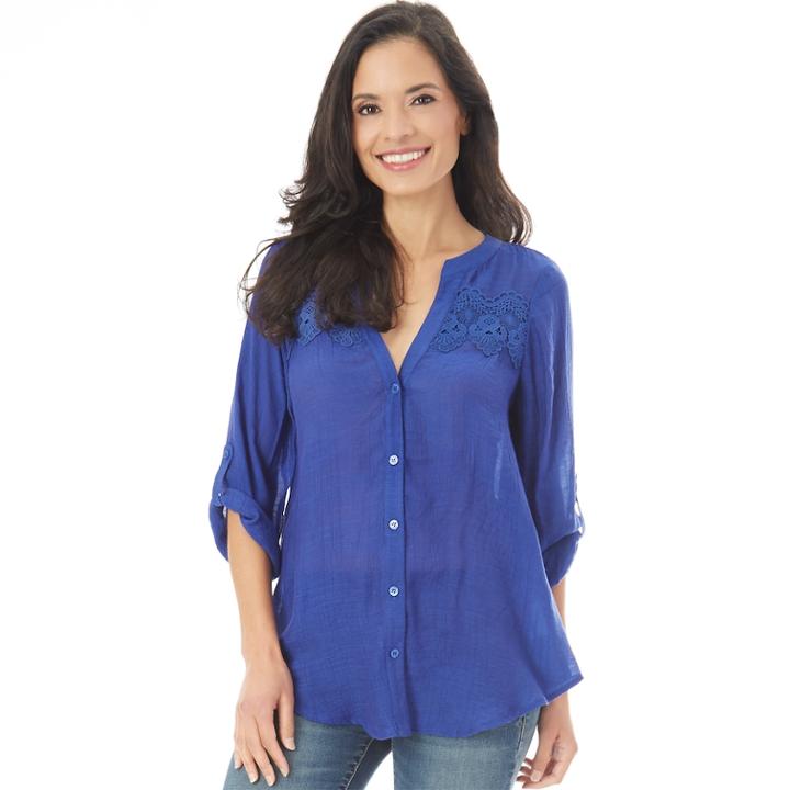 Women's Apt. 9&reg; Embroidered Blouse, Size: Large, Dark Blue