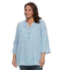 Plus Size Croft & Barrow&reg; Printed Roll-tab Henley Shirt, Women's, Size: 1xl, Light Blue