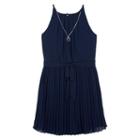 Girls 7-16 Iz Amy Byer Pleated Georgette Dress With Necklace, Size: 10, Blue (navy)