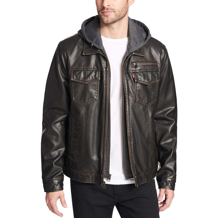 Men's Levi's&reg; Sherpa-lined Faux-leather Trucker Jacket, Size: Medium, Dark Brown
