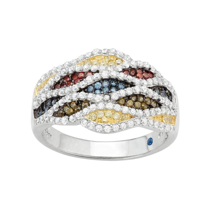 Sterling Silver Multicolor Cubic Zirconia Wavy Ring, Women's, Size: 10