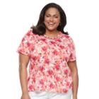 Plus Size Napa Valley Floral Knotted Top, Women's, Size: 2xl, Dark Red