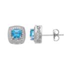 Simply Vera Vera Wang Sterling Silver Blue Topaz & Diamond Accent Square Halo Stud Earrings, Women's