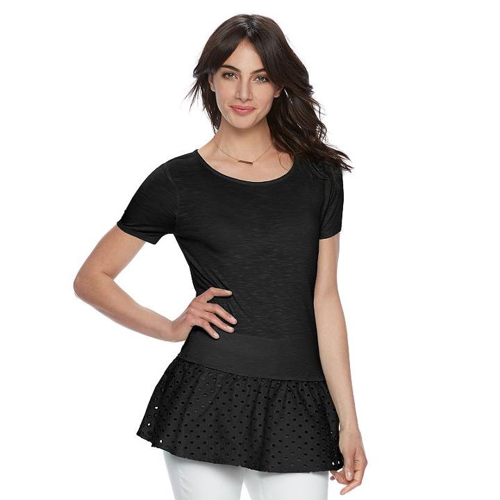 Women's Elle™ Eyelet Tee, Size: Large, Black