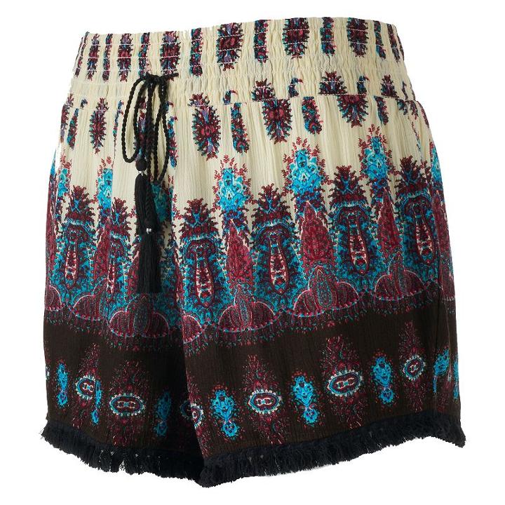Juniors' Mudd&reg; Print Tassel Hem Soft Shorts, Girl's, Size: Large, White