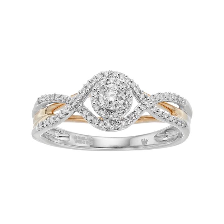 Hallmark Two Tone Sterling Silver 1/5 Carat T.w. Diamond Halo Ring, Women's, Size: 8, White