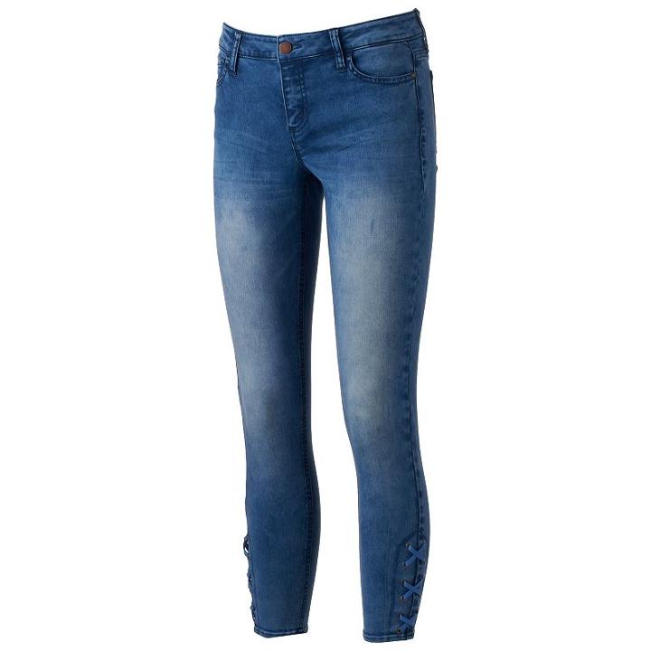 Juniors' Tinseltown Lace Up Ankle Skinny Jeans, Girl's, Size: 3, Med Blue