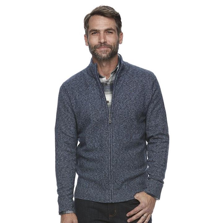 Men's Croft & Barrow&reg; True Comfort Classic-fit Full-zip Sweater, Size: Large, Dark Blue