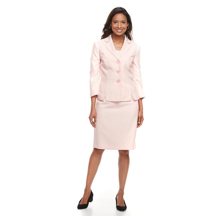 Women's Le Suit Chevron Jacket & Skirt Suit, Size: 18, Light Pink