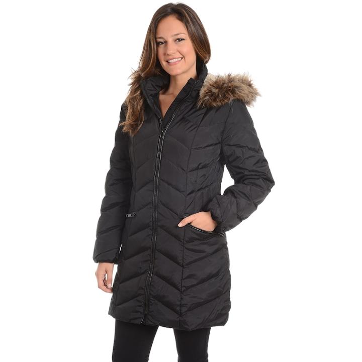 Women's Fleet Street Hooded Chevron Puffer Down Coat, Size: Xl, Black