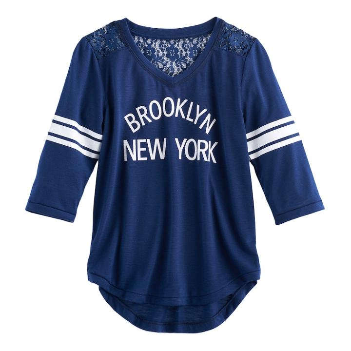 Girls 7-16 So&reg; 3/4-sleeve Lace Sporty Tee, Size: 7-8, Dark Blue