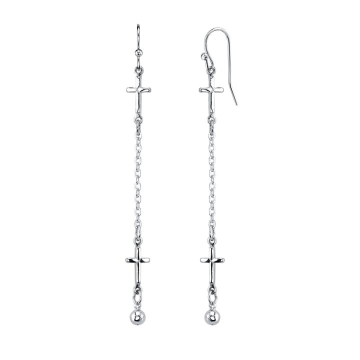 1928 Cross Linear Drop Earrings, Teens, Silver