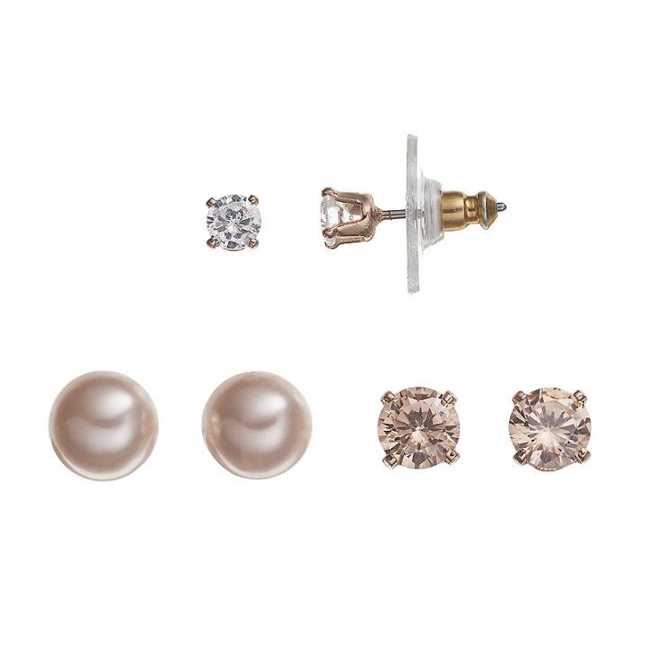 Napier Simulated Crystal Stud Earring Set, Women's, Pink