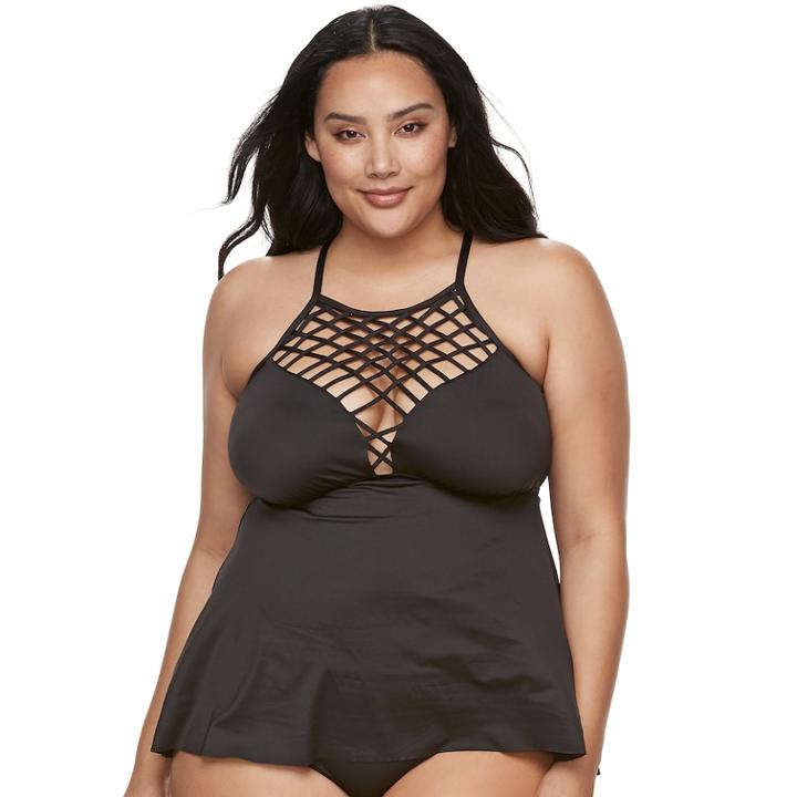 Plus Size Apt. 9® Tummy Slimmer High-neck Flyaway Tankini Top, Women's, Size: 3xl, Black