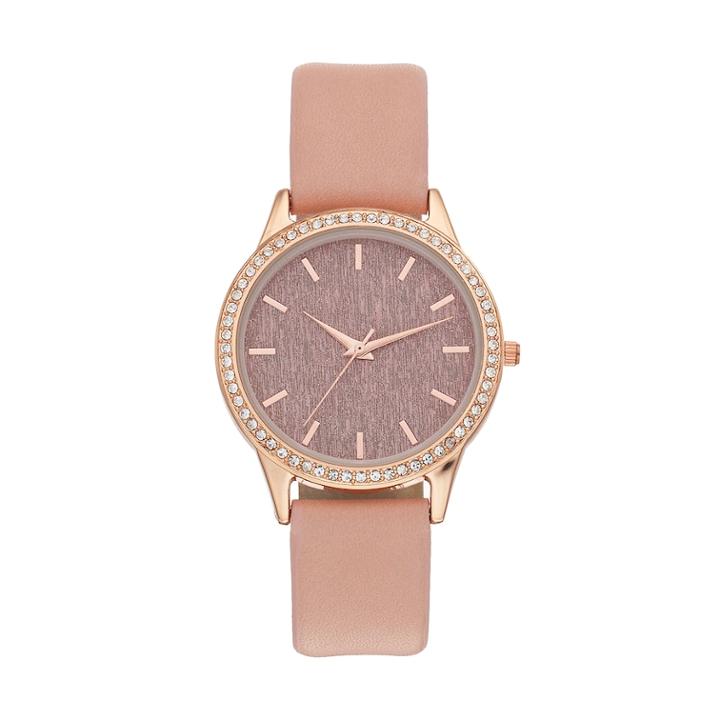 Women's Glitter Dial Crystal Accent Watch, Size: Medium, Pink