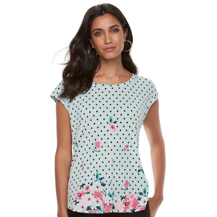 Women's Elle&trade; Printed Crepe Top, Size: Large, Light Blue