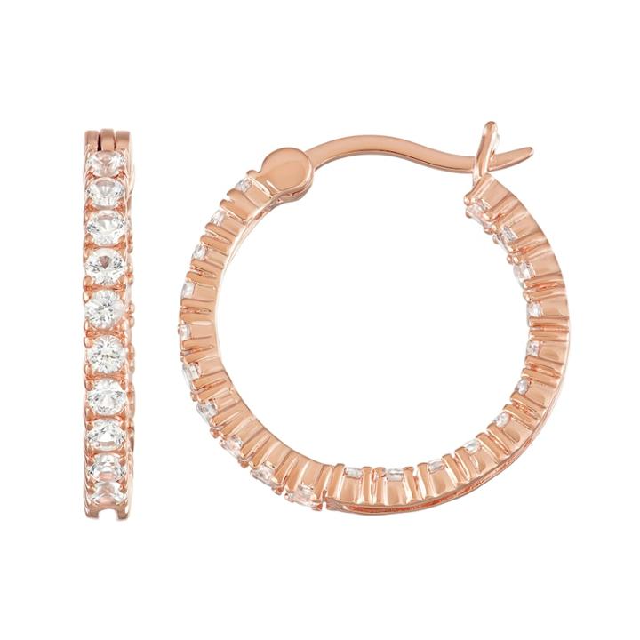14k Rose Gold Over Silver Lab-created White Sapphire Inside Out Hoop Earrings, Women's