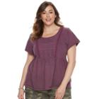 Sonoma Goods For Life, Plus Size &trade; Embroidered Peplum Tee, Women's, Size: 2xl, Med Purple