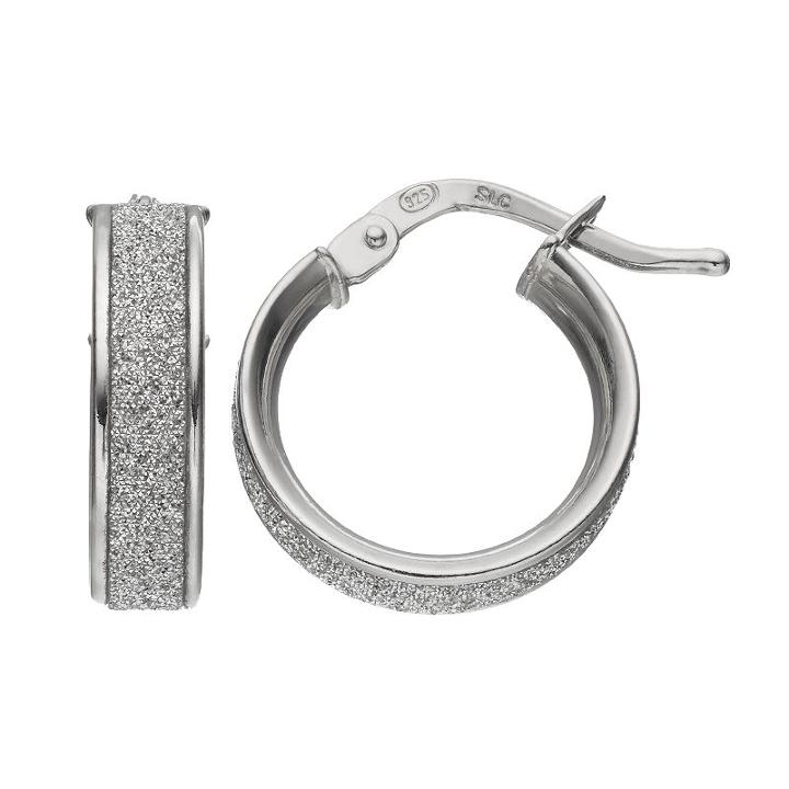 Platinum Over Silver Glitter Hoop Earrings, Women's