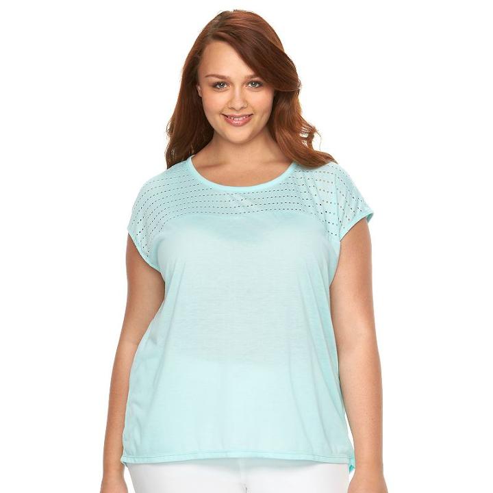 Plus Size Dana Buchman Eyelet-yoke Scoopneck Top, Women's, Size: 2xl, Turquoise/blue (turq/aqua)