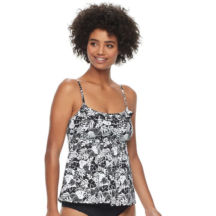 Women's A Shore Fit Tummy Slimmer Empire Tankini Top, Size: 10, Black
