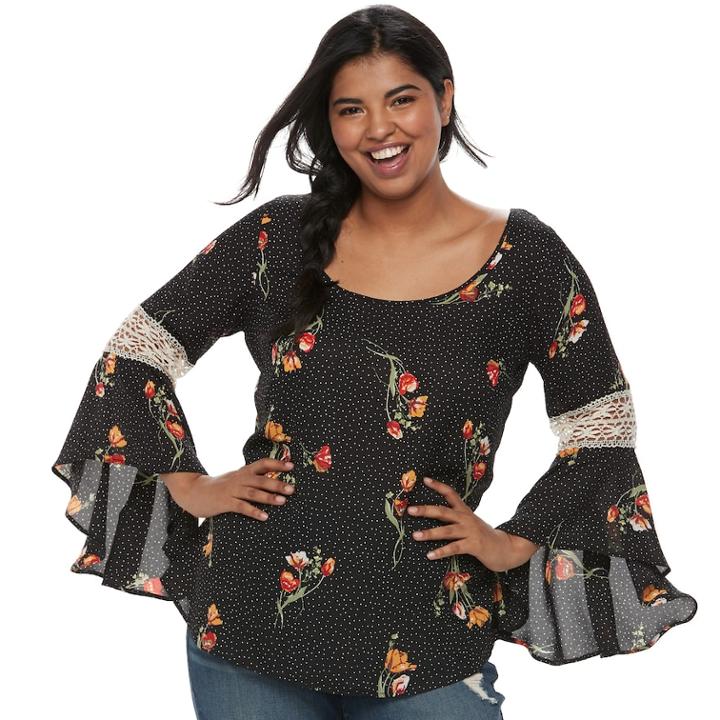 Juniors' Plus Size Heartsoul Crochet-sleeve Top, Teens, Size: 3xl, Oxford