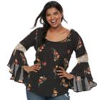 Juniors' Plus Size Heartsoul Crochet-sleeve Top, Teens, Size: 3xl, Oxford