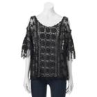 Mudd&reg; Crocheted Lace Cold Shoulder Poncho, Women's, Black