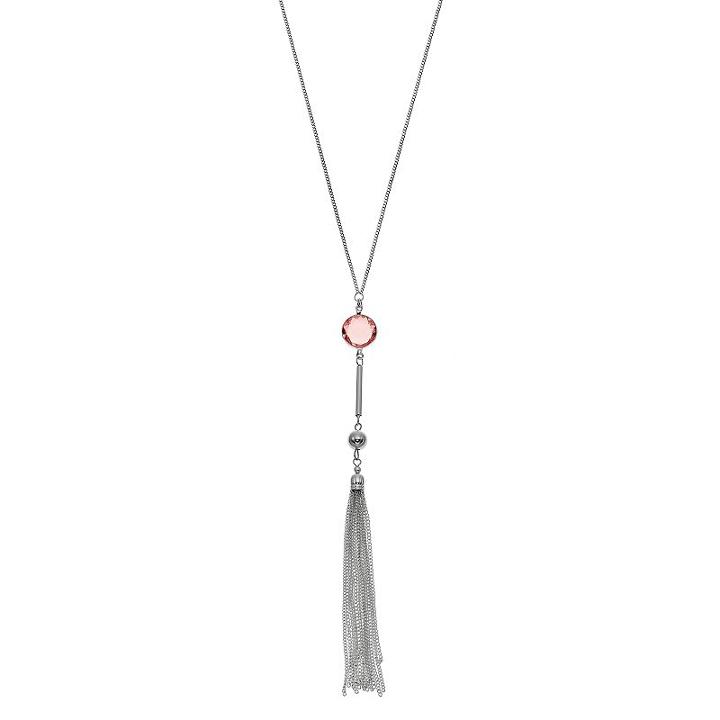 Long Pink Stone Tassel Y Necklace, Women's