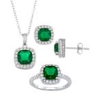 Sterling Silver Simulated Emerald & Lab-created White Sapphire Ring, Pendant & Earring Set, Women's, Size: 7, Green