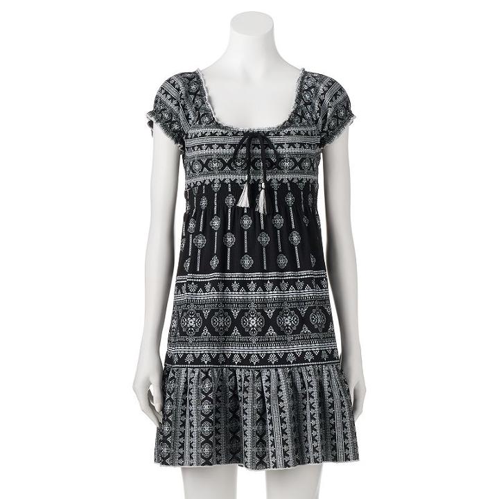 Juniors' Almost Famous Print Smocked Babydoll Dress, Girl's, Size: Large, Oxford