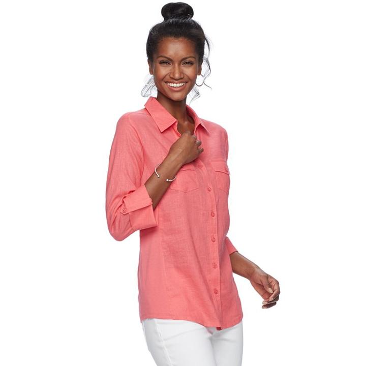 Women's Croft & Barrow&reg; Solid Linen-blend Shirt, Size: Medium, Med Orange