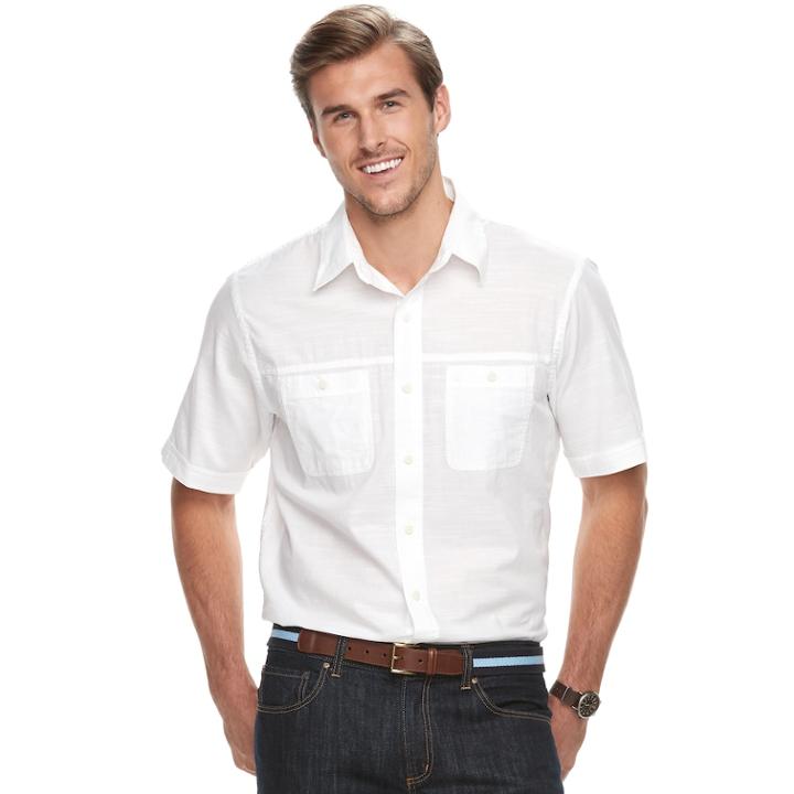 Big & Tall Izod Regular-fit Textured Chambray Button-down Shirt, Men's, Size: L Tall, White
