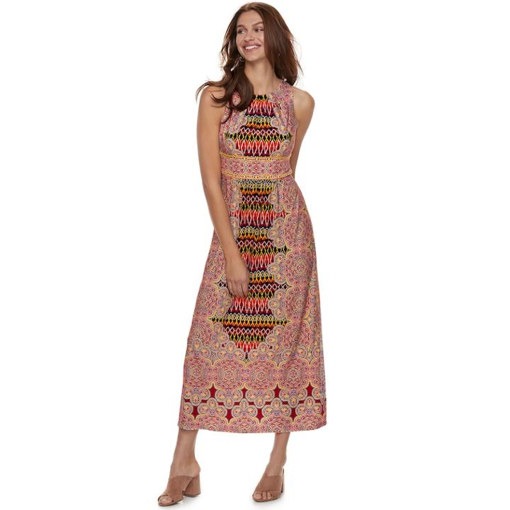 Petite Suite 7 Printed High Neck Maxi Dress, Women's, Size: 12 Petite, Red Multi