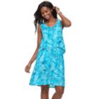 Women's Caribbean Joe Tropical Print Popover Dress, Size: Xl, Turquoise/blue (turq/aqua)