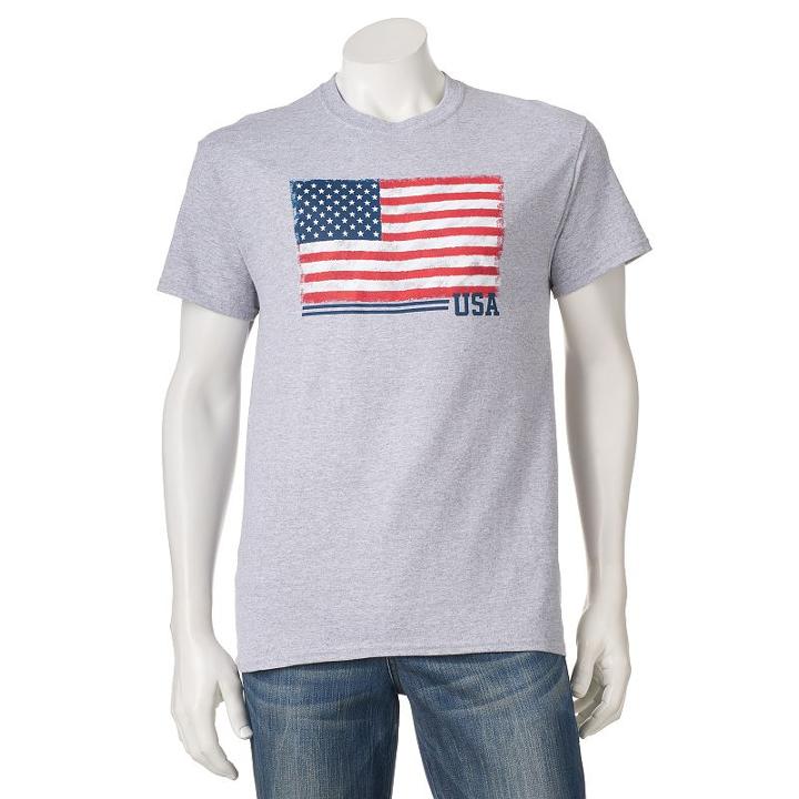 Men's Flag On Tee, Size: Large, Med Grey