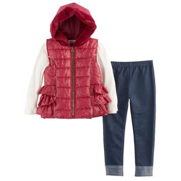 Girls 4-6x Little Lass Foil Faux Fur Vest, Ribbed Tee & Jeggings Set, Size: 4, Grey
