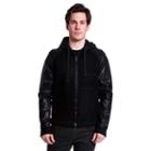 Men's Excelled Slim-fit Wool-blend Hooded Varsity Jacket, Size: Medium, Black