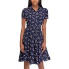 Petite Chaps Floral Belted Fit-and-flare Shirt Dress, Women's, Size: L Petite, Blue (navy)